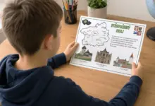 Dětské studium mapy kraje Středočejsko s ilustracemi památek.
