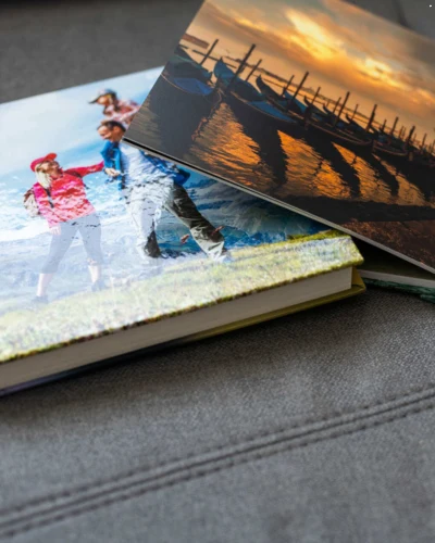 Photobooks on fabric surface
