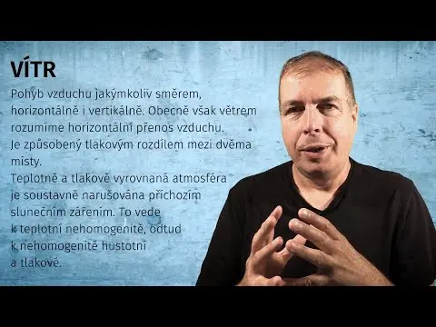 Muž vysvětluje pohyb vzduchu způsobený rozdílem tlaku.