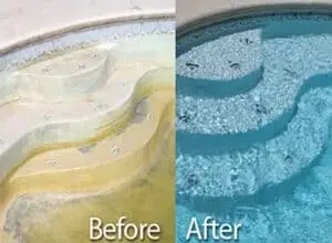 Porovnání bazénu před čištěním kyselinou chlorovodíkovou po ní.