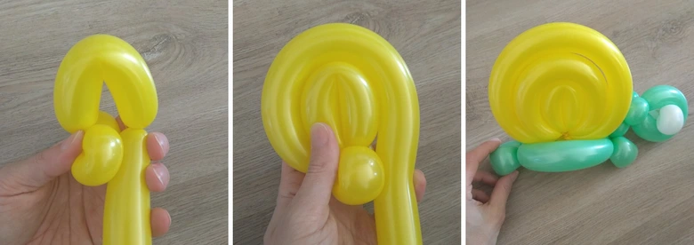 Krok za krokem tvarování želvy z balónků v rukou.