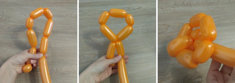 Krok za krokem tvorba oranžového zvířete z balónků v rukou